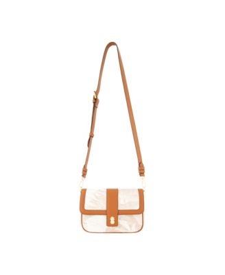 Leather Trim Floral Crossbody Flap