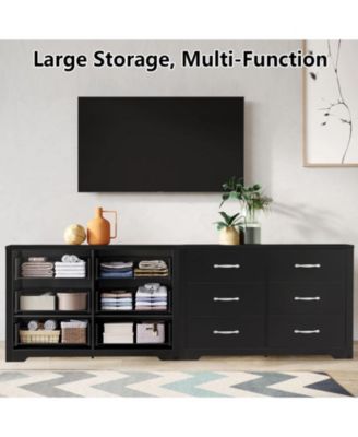 6 Drawer Dresser Black Wood Dresser with Deep Drawers Double Dresser for Bedroom