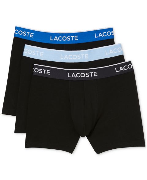 Трусы-боксеры для мужчин, хлопок, стрейч, 3 шт. — Lacoste, цвет: Чёрный / Светлый синий