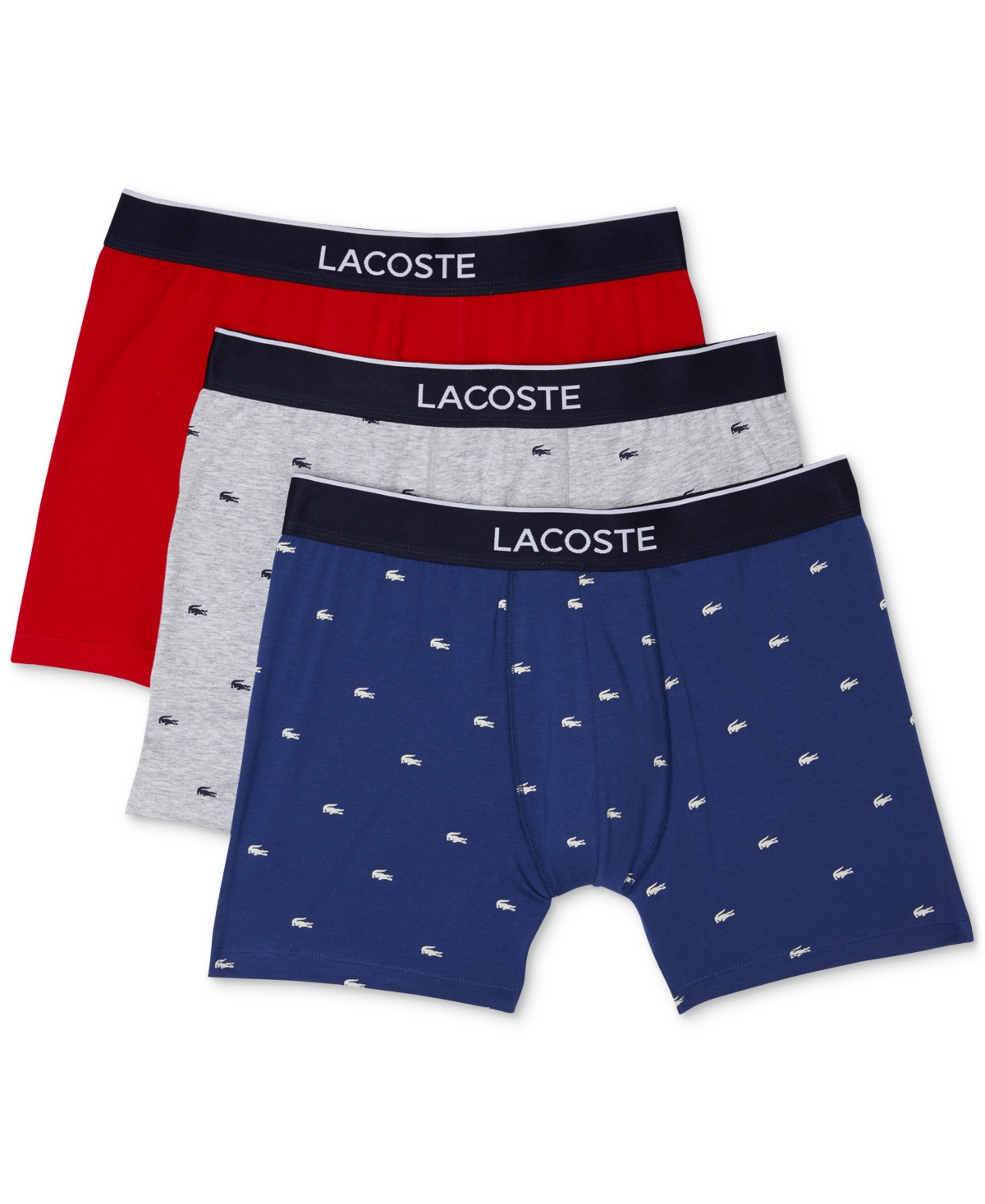 Lacoste 3 Pack Trunks With All Over Logo In Navy/ Gray/ Red-multi In Methyl
