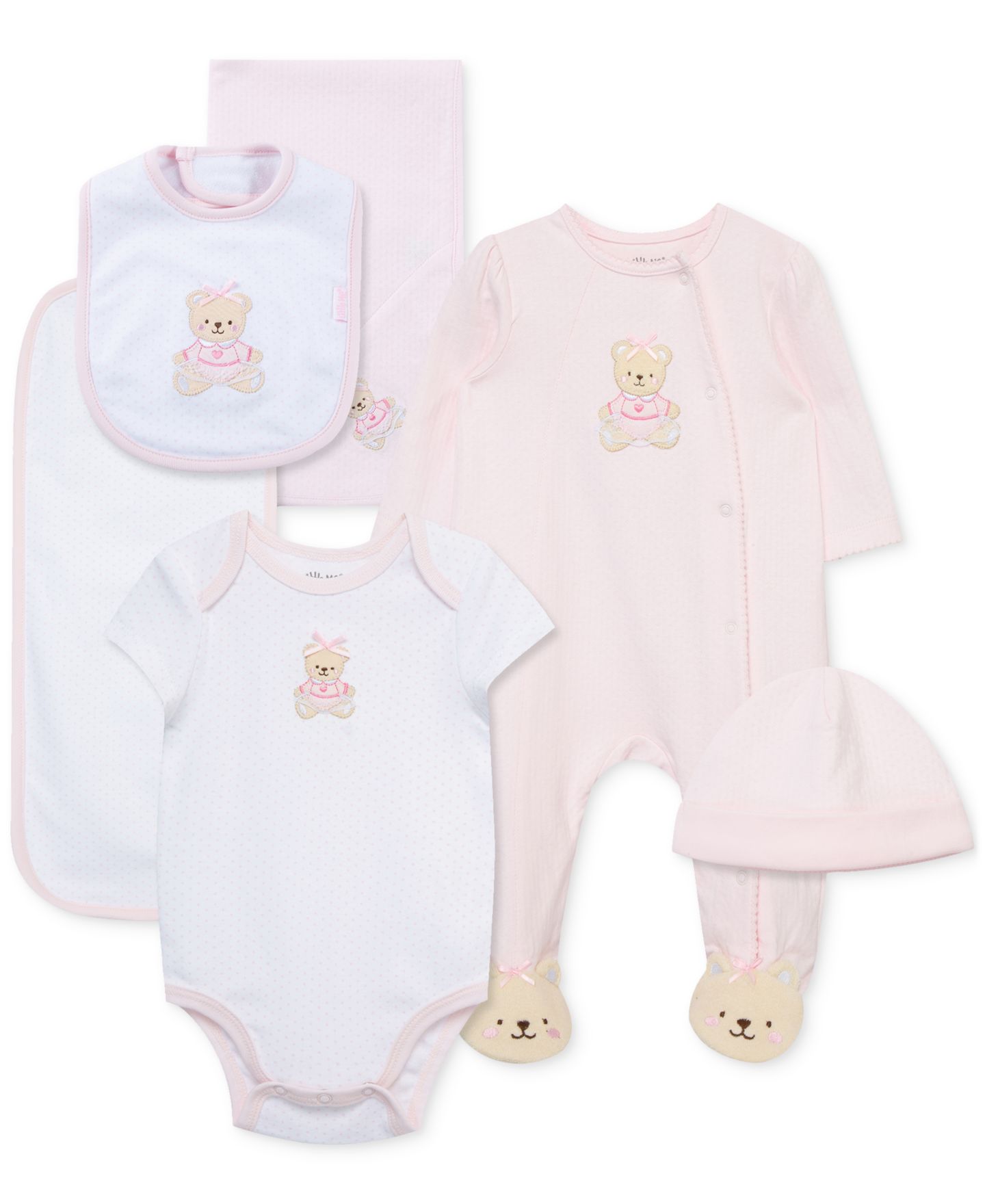 Детский хлопковый подарочный набор Little Me Sweet Bear для девочки, 6 предметов, цвет: Розовый — фото 1