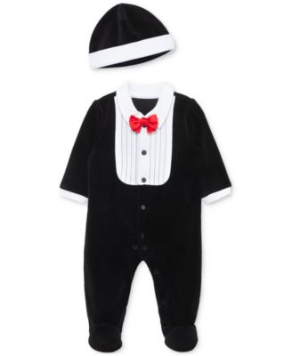 Little Me - Baby Boys Tuxedo Footed Coverall & Hat, 2 Piece Set