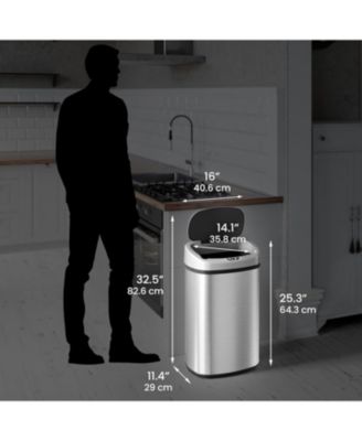 Stainless Steel Oval Sensor Trash Can with AbsorbX Odor Filter and AC Adapter, 13 Gallon Silver