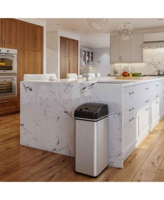 Stainless Steel Kitchen and Bathroom Sensor Trash Cans with Odor Filter 13 Gallon and 2.5 Gallon Silver Set of 2