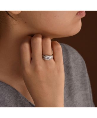 3CTW Square CZ Ring Cubic Zirconia Past Present Future Three Stone Promise Ring Sterling Silver