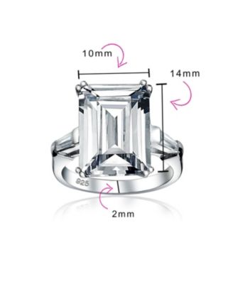 Art Deco Style Big 10CT CZ Solitaire Emerald Cut Statement Promise Ring Sterling Silver Cubic Zirconia Baguette Side Stones