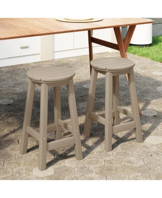 24" HDPE Outdoor Patio Round Counter Height  Stool Set of 2