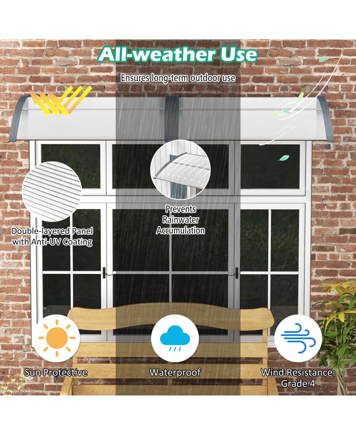 Slickblue x 40 Inch Outdoor Front Door Window Awning Door Canopy Exterior