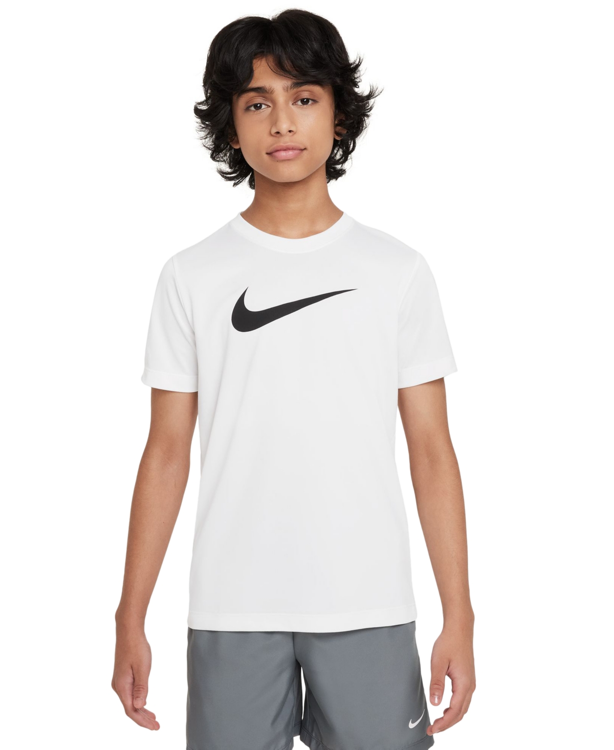 Nike Big Kids' Legend Swoosh-logo Crewneck Dri-fit T-shirt In White