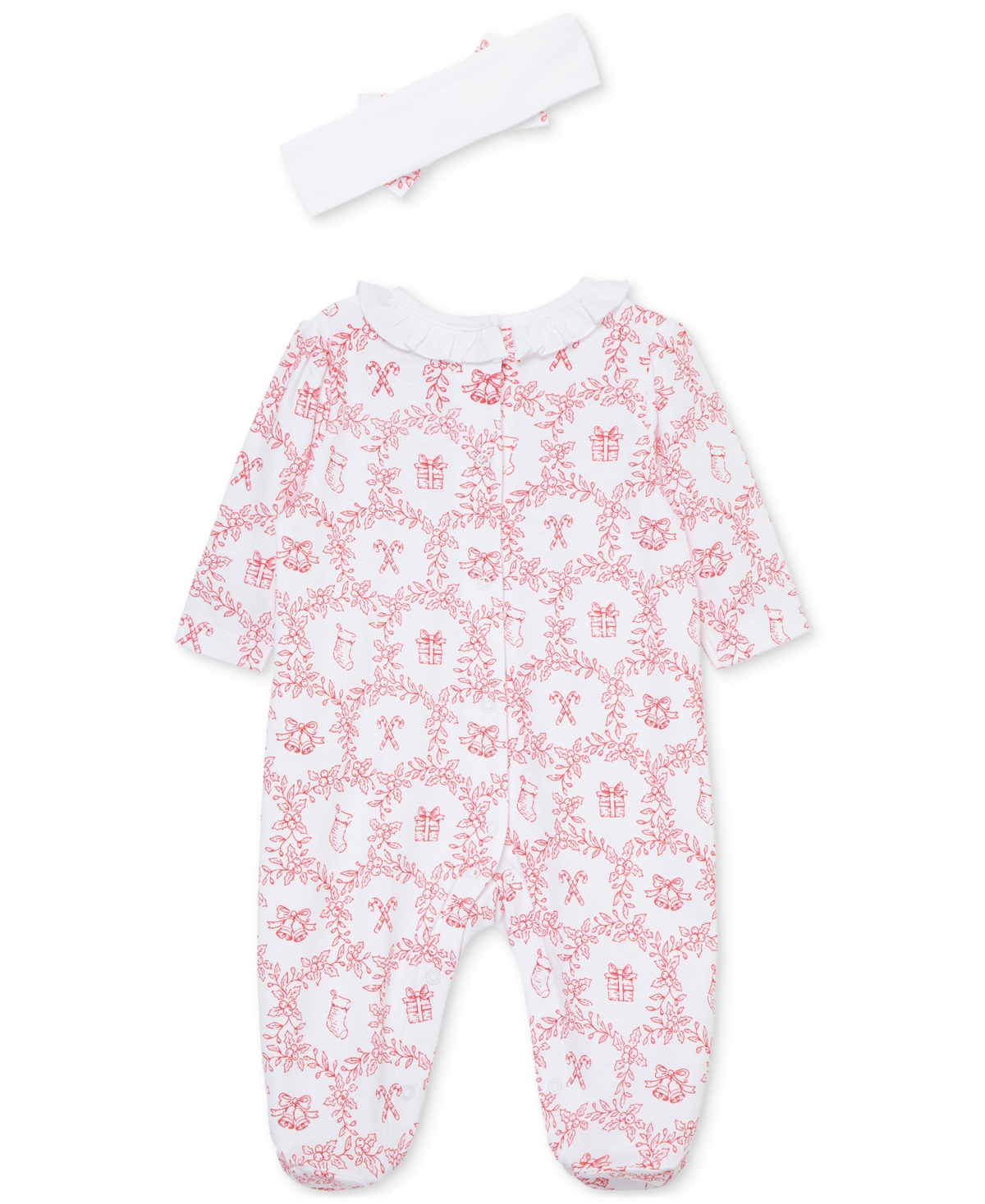 Little Me Baby Girls Festive Cotton Toile Footed Coverall & Headband Set