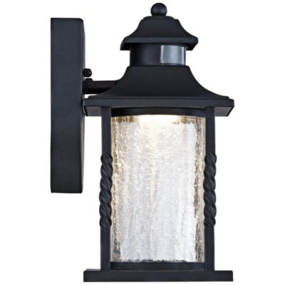 Westray Mission Outdoor Wall Light Fixture Black LED Motion Sensor Dusk to Dawn 11 1/2" Clear Crackled Glass for Post Exterior House