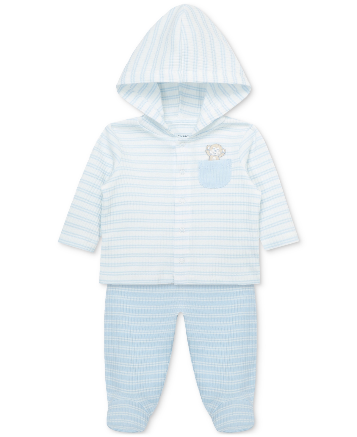 Little Me Baby Boys Cuddles Cotton Hooded Cardigan & Footed Pants, 2 Piece Set