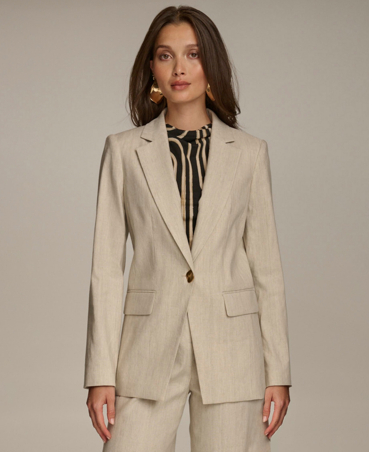 Donna Karan Women's One-Button Long-Sleeve Blazer - Fawn Mlt