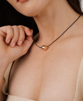 Single Crystal Polished Pebble Leather Pendant Necklace