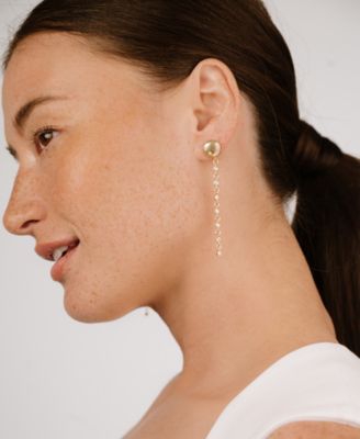Polished Pebble Linear Crystal Chain Drop Earrings