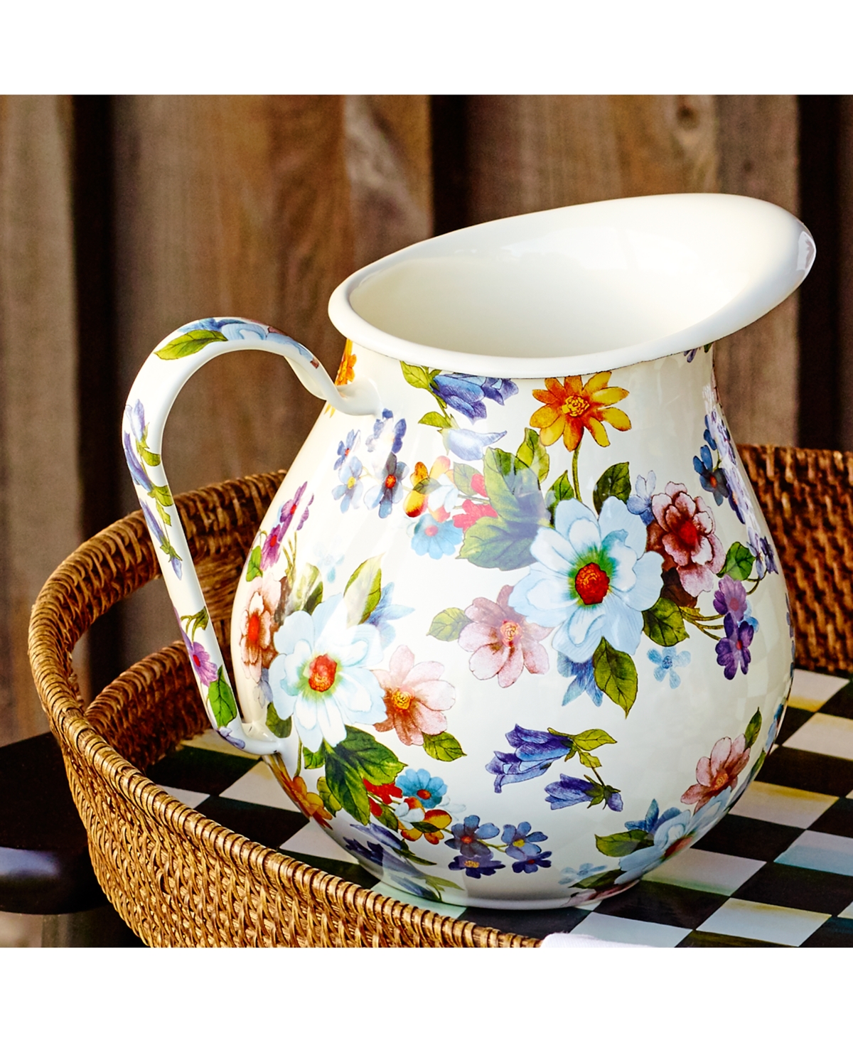 Mackenzie-childs White Flower Market Enameled Steel Pitcher In No Color