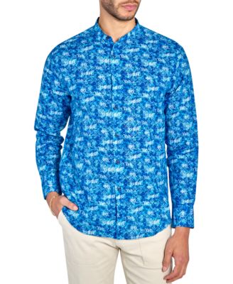 Brooklyn Brigade - Men's Moisture-Wicking Abstract leaf-Print Button-Down Mandarin Shirt