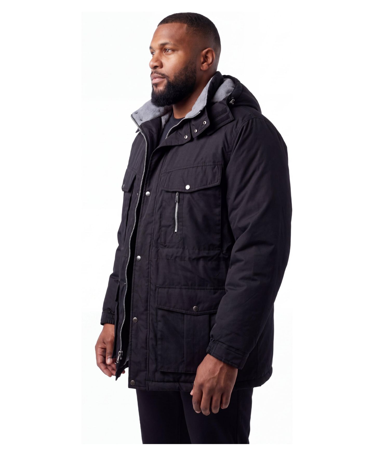 Мужская куртка Boulder Creek by KingSize Fleece-Lined Parka With Detachable Hood And 6 Pockets, цвет: Чёрный — фото 2