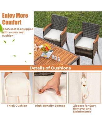 7PCS Outdoor Dining Set Patio Acacia Wood and Rattan Furniture Set w/ Cushions