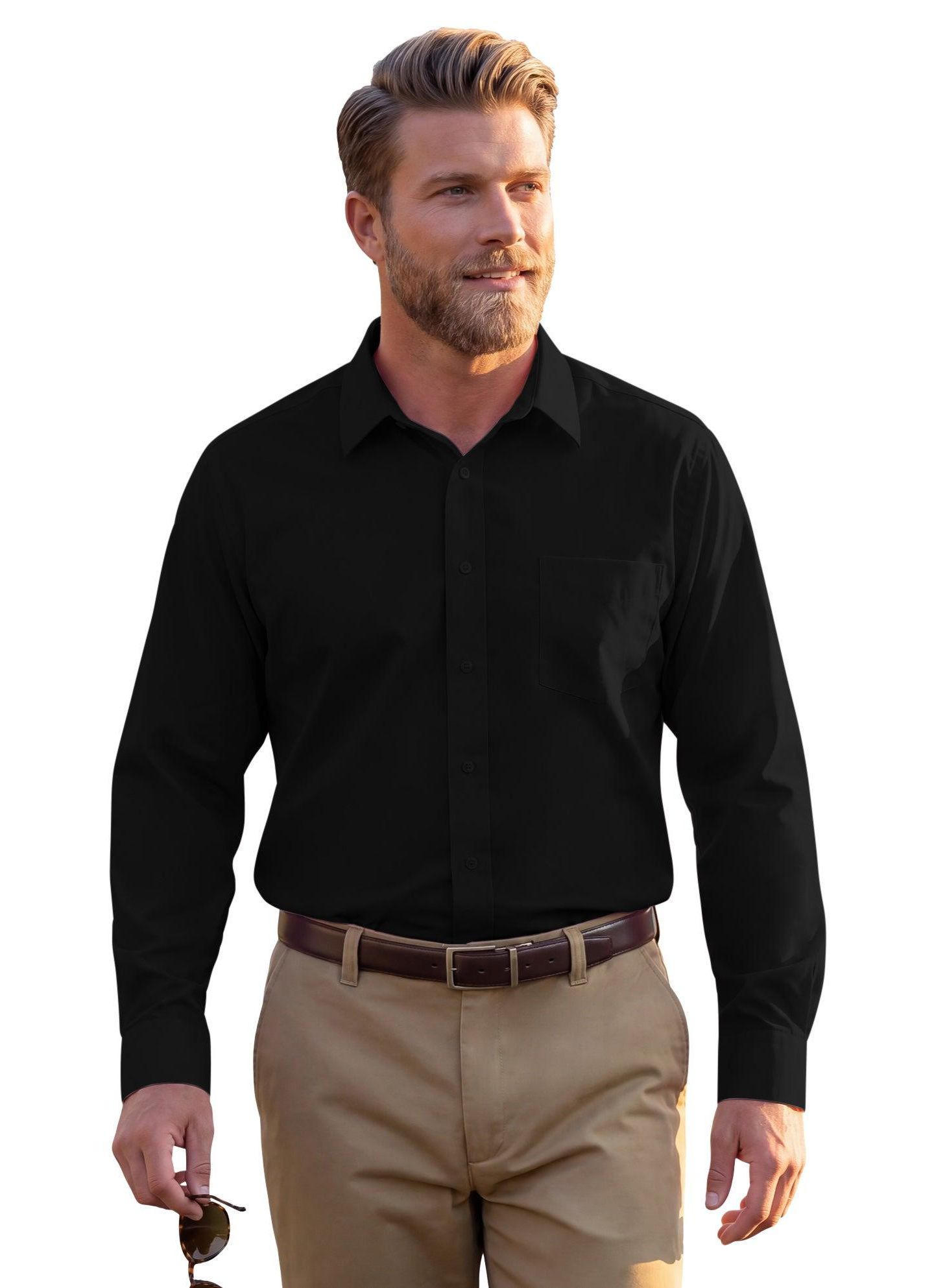 Мужская рубашка KingSize Wrinkle-Free Dress Shirt, цвет: Чёрный, вариант 1 — фото 1