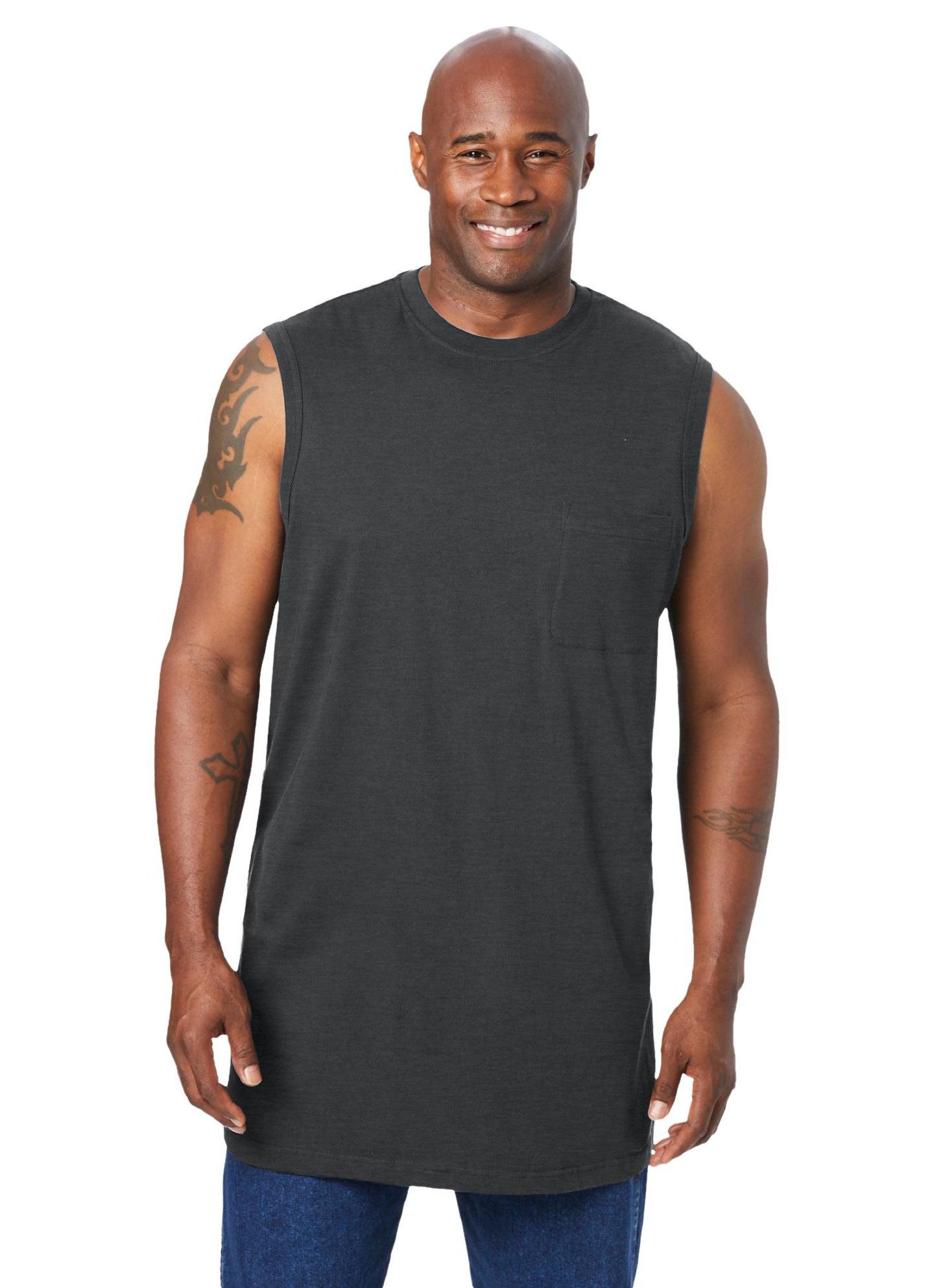 Мужская футболка KingSize Shrink-Less Longer-Length Lightweight Muscle Pocket, цвет: Меланжевый угольный — фото 1