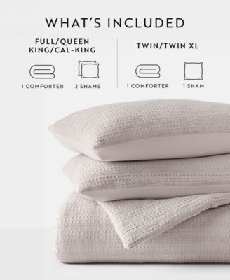 Waffle Textured 3-Piece Comforter Set, Full/Queen