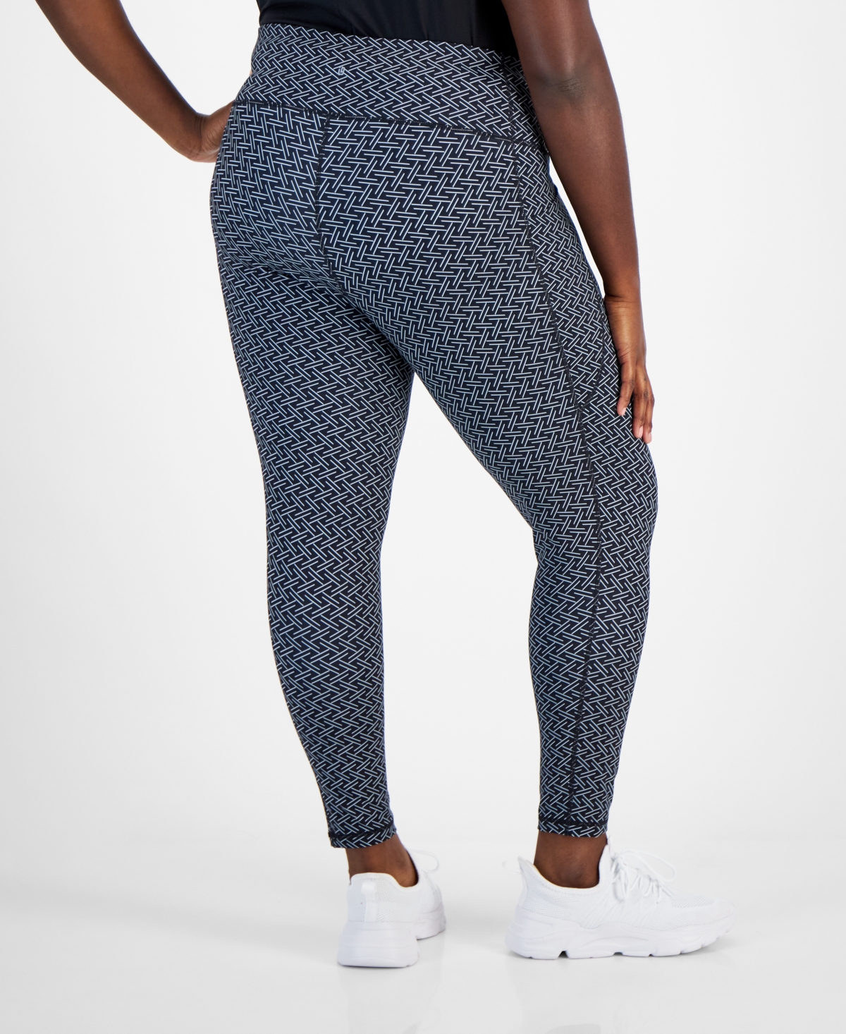 Id Ideology Plus Size Compression Zig Zag Geometric-Print Leggings, Created for Macy's