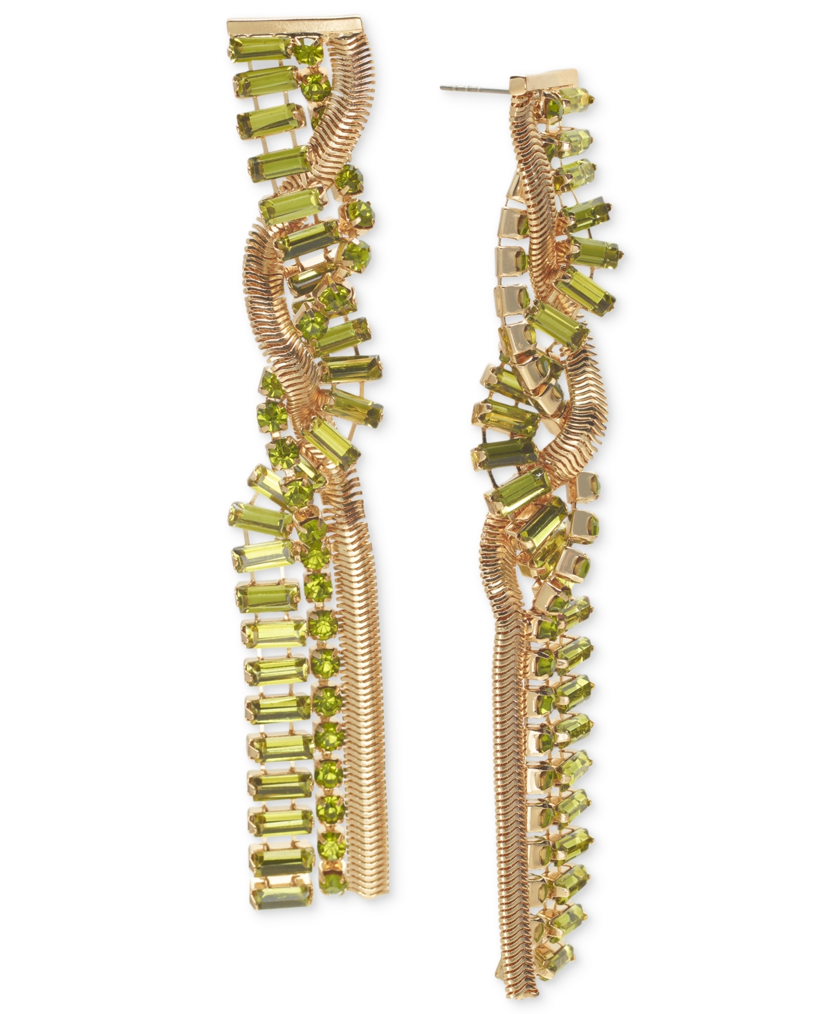 Crystal & Snake Chain Twisted Linear Drop Earrings, Created for Macy's - Green