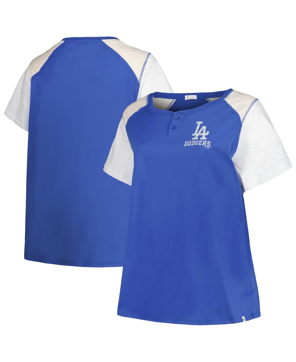 47 BRAND WOMEN'S ROYAL/GRAY LOS ANGELES DODGERS PLUS SIZE HENLEY T-SHIRT 