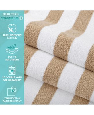 Cali Cabana Striped Soft Cotton 4 Pack Beach Towels, 30x60 in