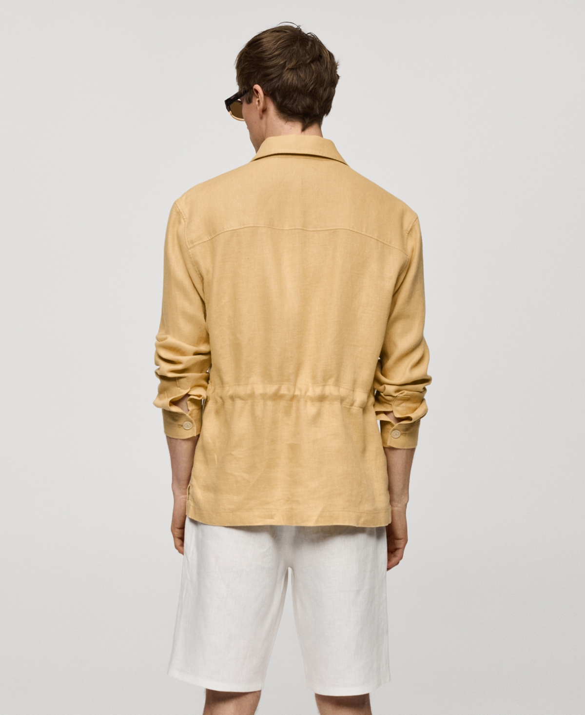Mango Men's Linen Pockets Detail Overshirt In Khaki