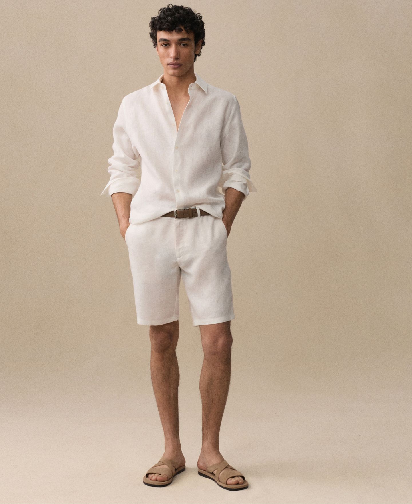Мужская рубашка Mango Linen, цвет: Аквамариновый зелёный — фото 10