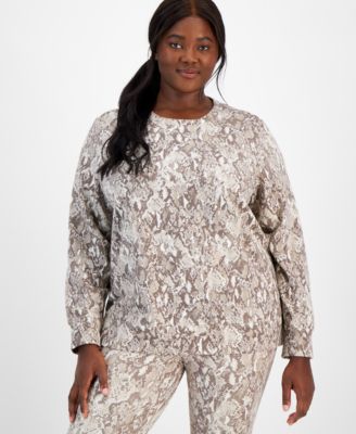 ID Ideology - Plus Size Snakeskin-Print Fleece Sweatshirt, Created for Macy's