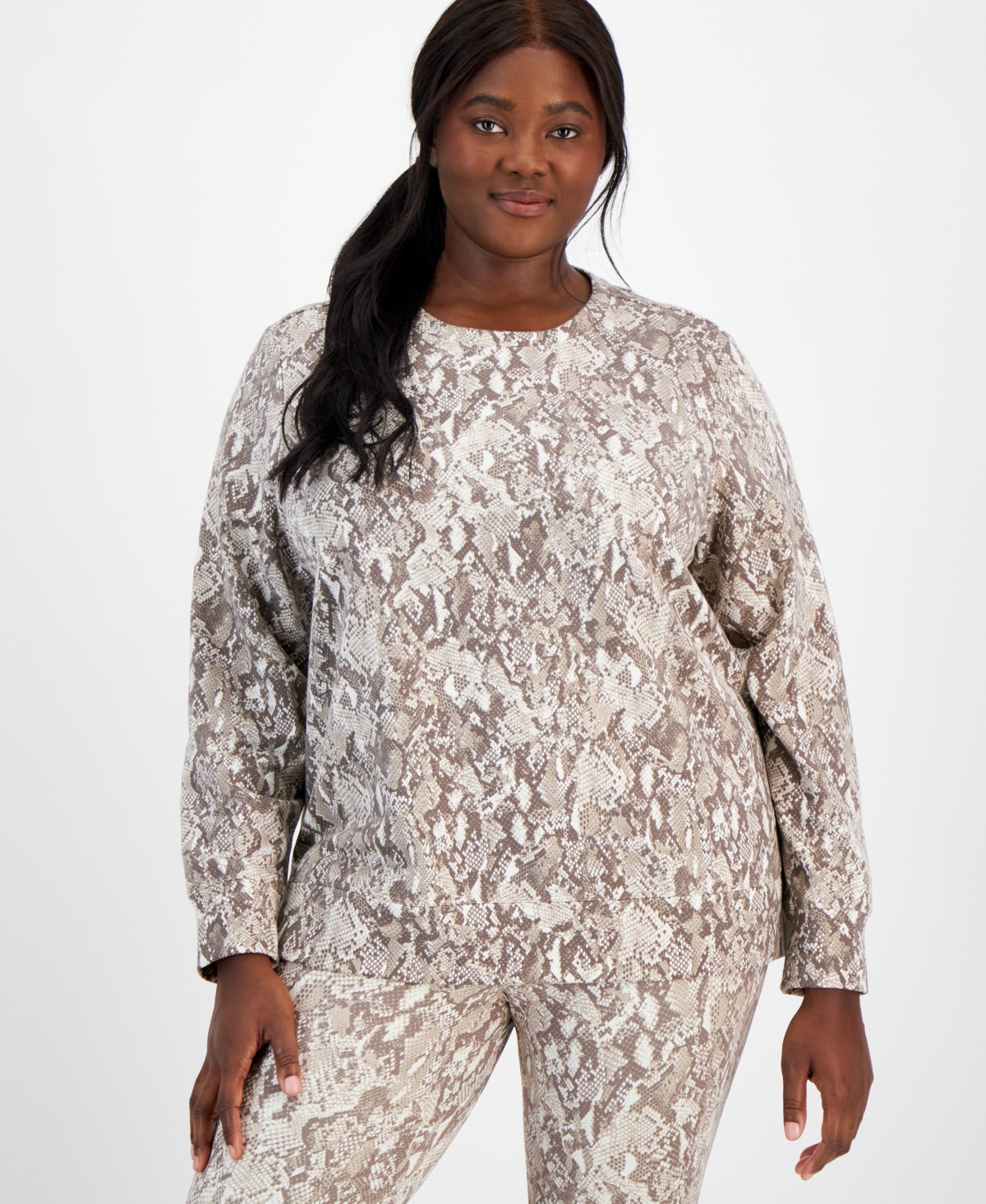 Id Ideology Plus Size Snakeskin print Fleece Sweatshirt Created For Macy s In Organic Sand ModeSens
