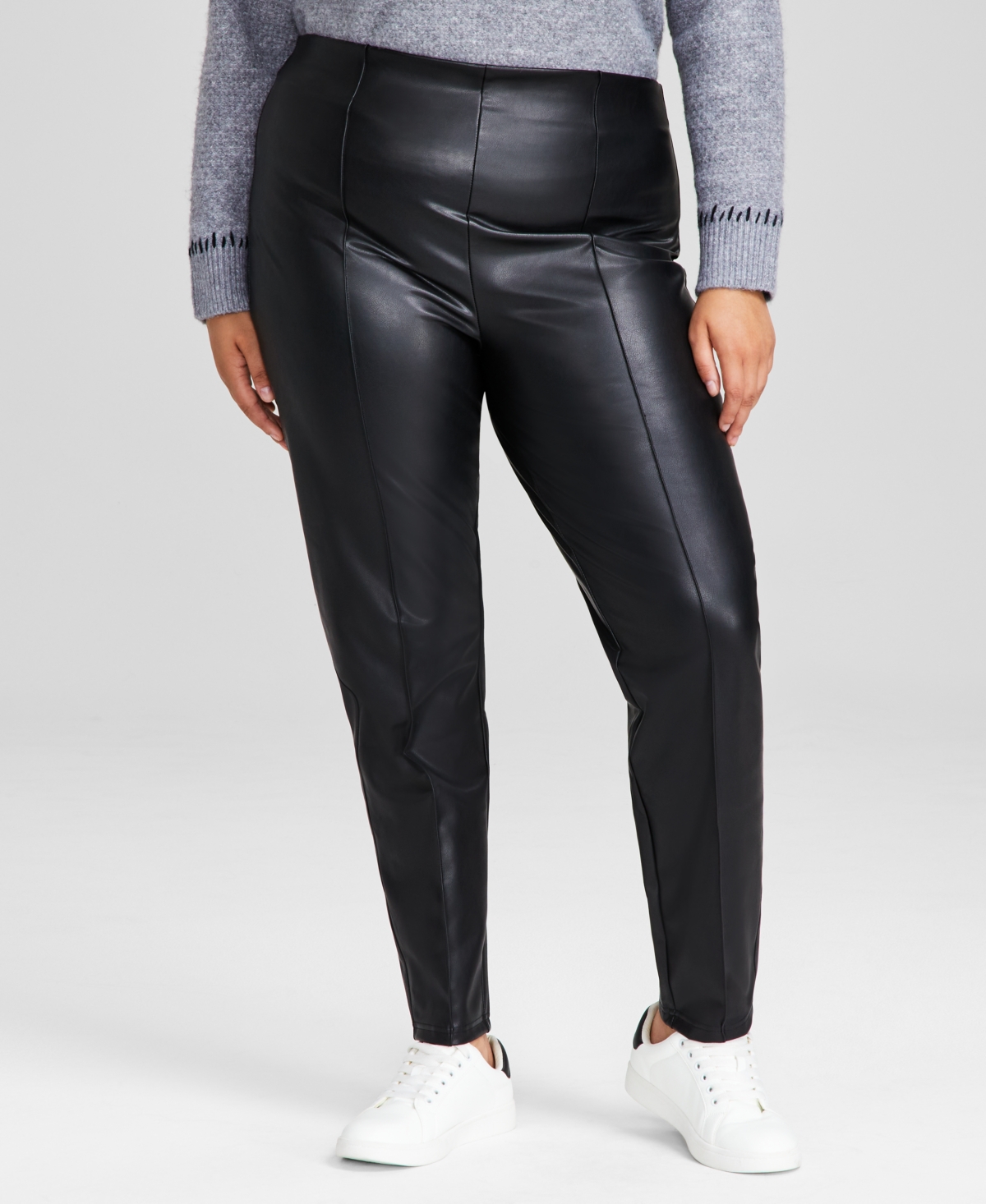 And Now This Trendy Plus Size Faux-Leather Pintucked Leggings, Created for Macy's