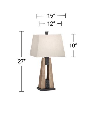 Mitchell Rustic Farmhouse Table Lamps 27" Tall Set of 2 Wood with USB Charging Port Oatmeal Tapered Rectangular Shade for Living Room