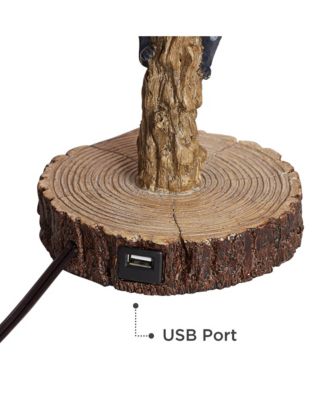 Climbing Bears 22 1/2" High Small Rustic Style Accent Table Lamps Set of 2 USB Port Brown Wood Finish Charging