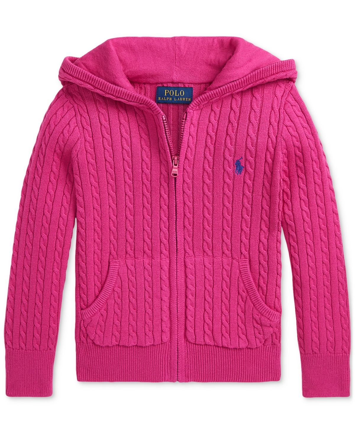 Polo Ralph Lauren Toddler & Little Girls Mini-Cable Cotton Full-Zip Hoodie - CLASSIC AZURE