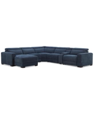 Nevio 6-Pc. Fabric Power Headrest Sectional with Chaise & Console and 2 Power Motion Chairs