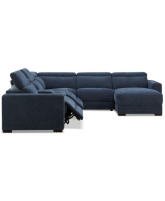 Nevio 6-Pc. Fabric Power Headrest Sectional with Chaise & Console and 2 Power Motion Chairs