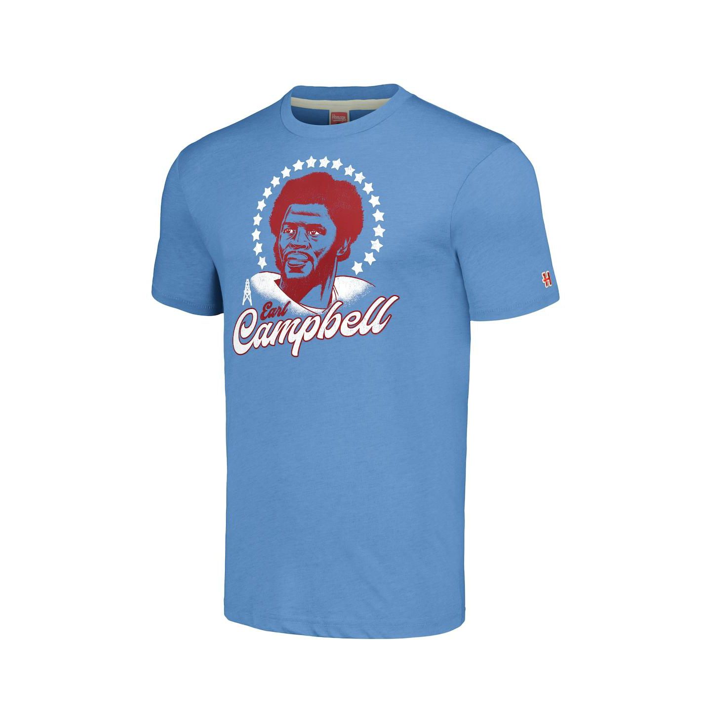 Мужская футболка Homage Earl Campbell Heathered Light Blue Houston Oilers Caricature Retired Player Tri-Blend — фото 2
