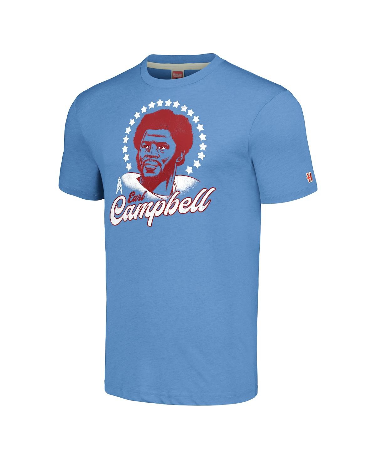 Homage Men's Earl Campbell Heathered Light Blue Houston Oilers Caricature Retired Player Tri-blend T-shirt In Light Blue