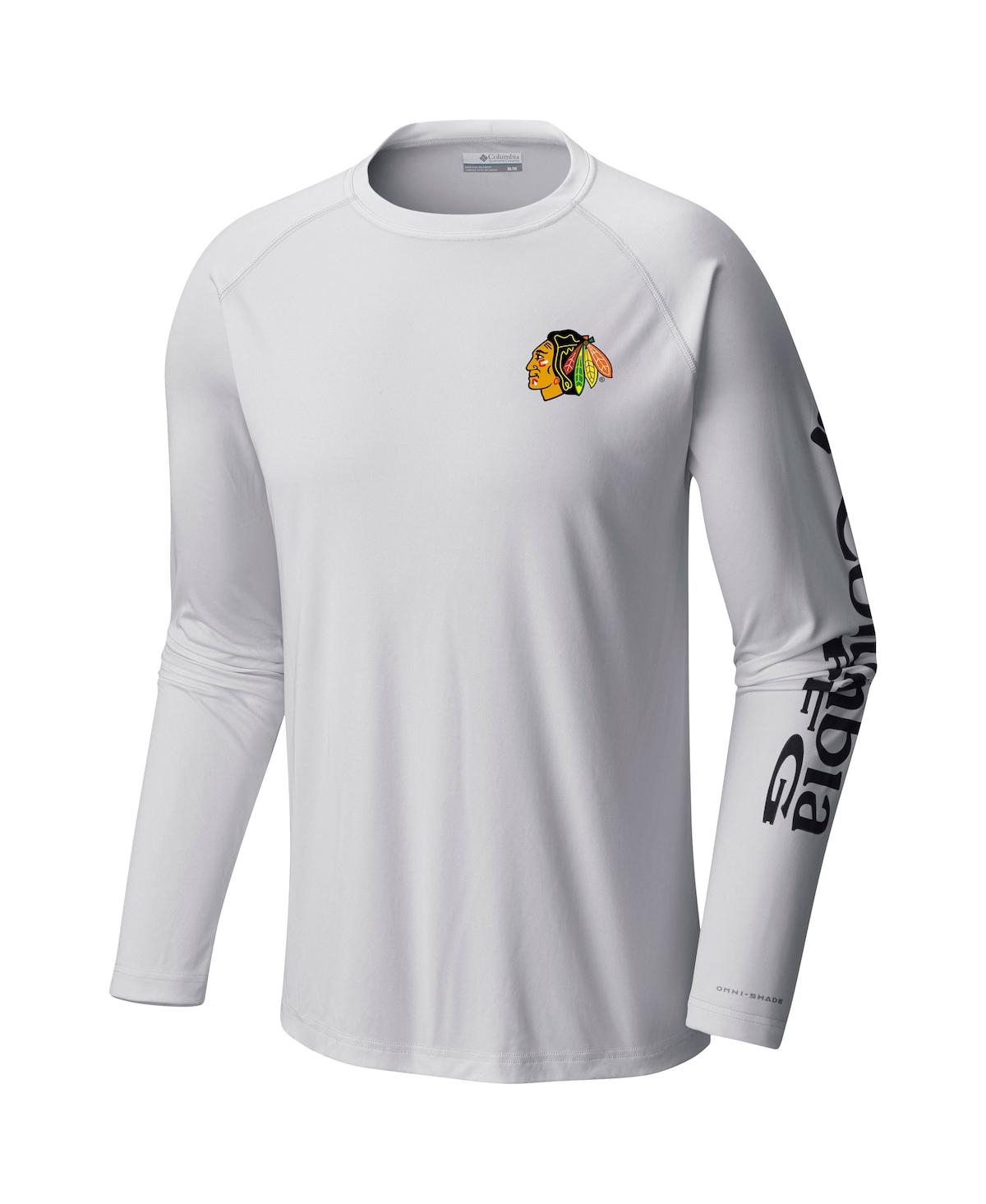 Columbia Men's White Chicago Blackhawks Terminal Tackle Omni-shade Raglan Long Sleeve T-shirt In White