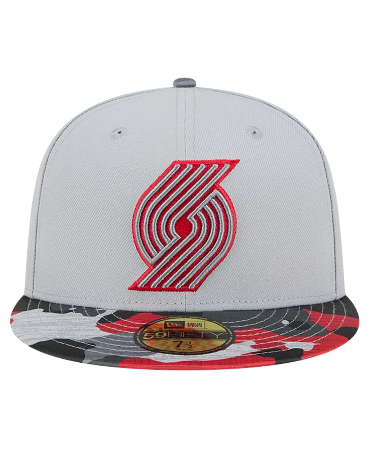NEW ERA MEN'S GRAY PORTLAND TRAIL BLAZERS ACTIVE COLOR CAMO VISOR 59FIFTY FITTED HAT 