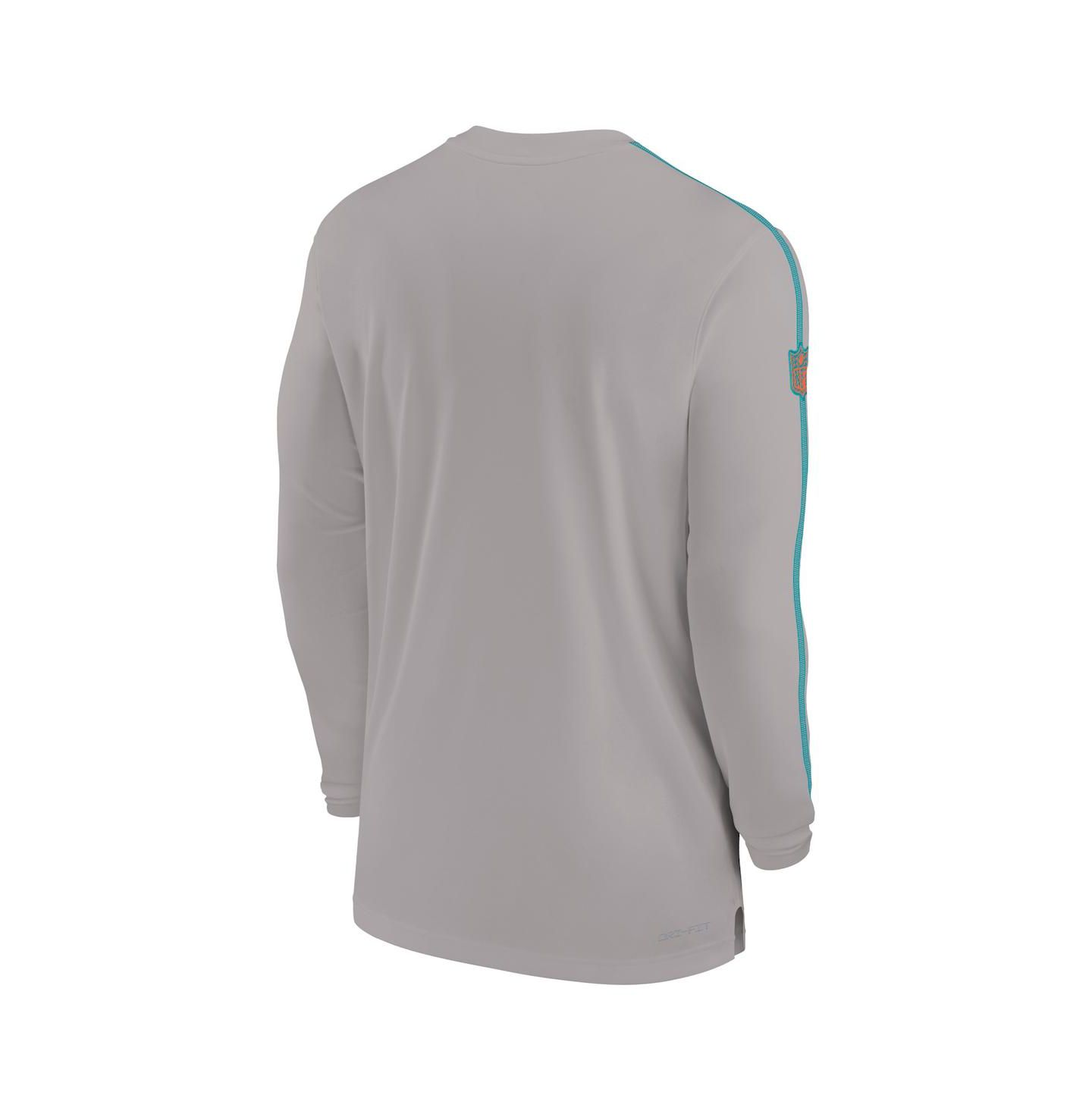 Мужская футболка Nike Miami Dolphins Sideline Coach UV Performance с длинным рукавом, Gray — фото 2