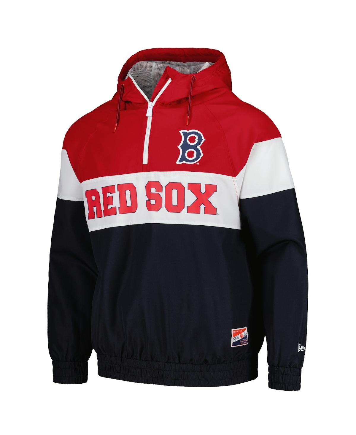 New Era Men'sBoston Red Sox Ripstop Raglan Quarter-Zip Hoodie Windbreaker Jacket - Navy