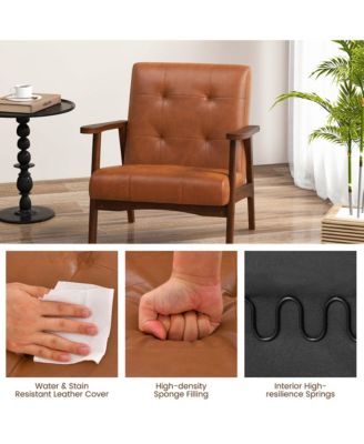 Mid Century Accent Chair Tufted Reading Armchair Solid Rubber Wood