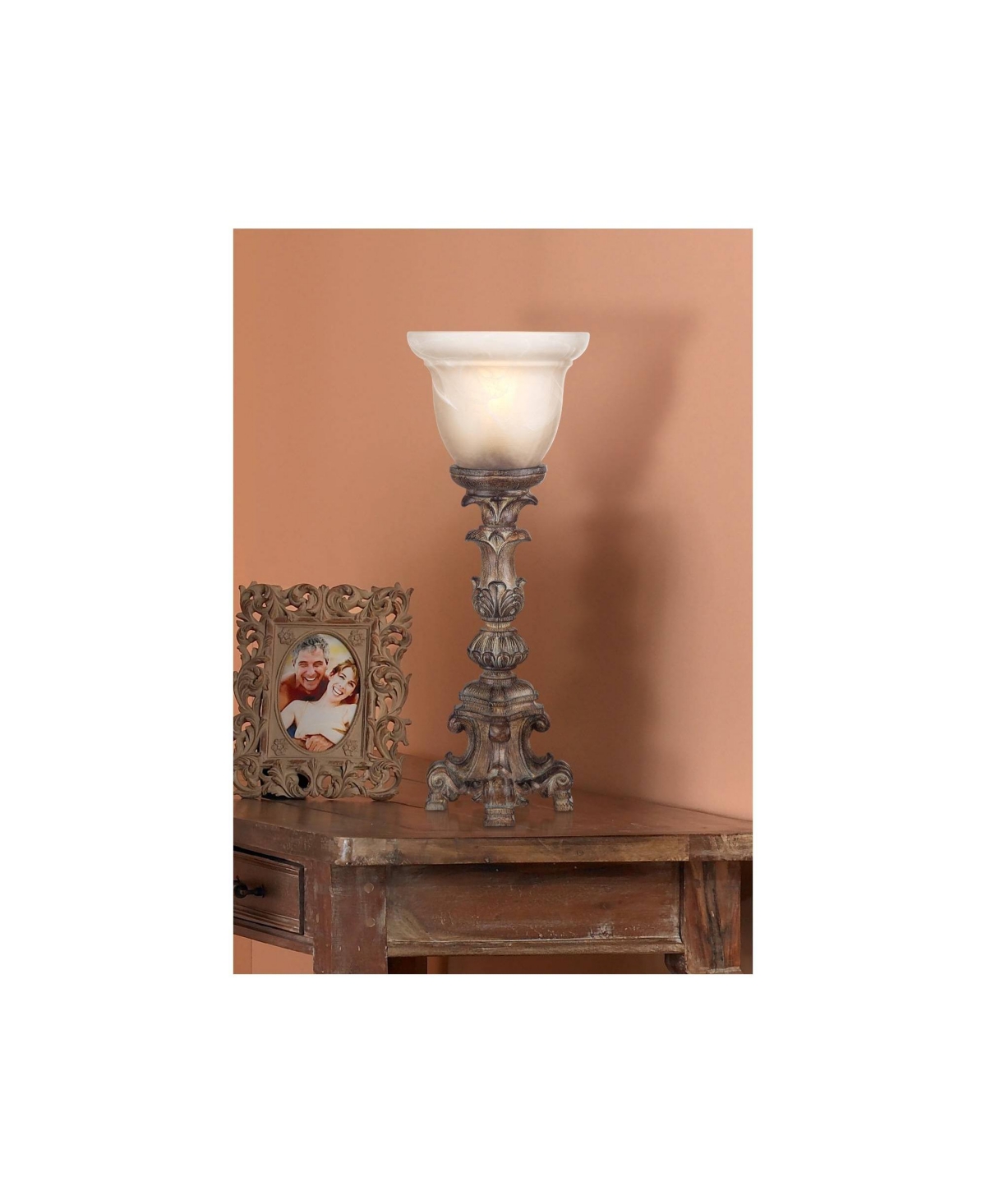 Regency Hill Traditional Uplight Accent Table Lamp High Antiqued Beige Wash French Candlestick Alabaster Glass Shade Decor for Living Room Bedroom