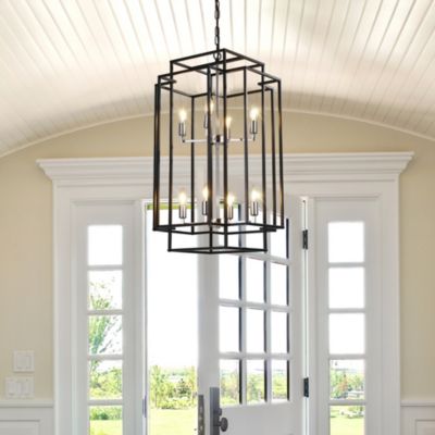 Adjustable Black Geometric Foyer Pendant Light with Chromed Base
