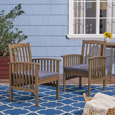 Streamdale Rustic Acacia Wood Dining Chairs with Water-Resistant Cushions
